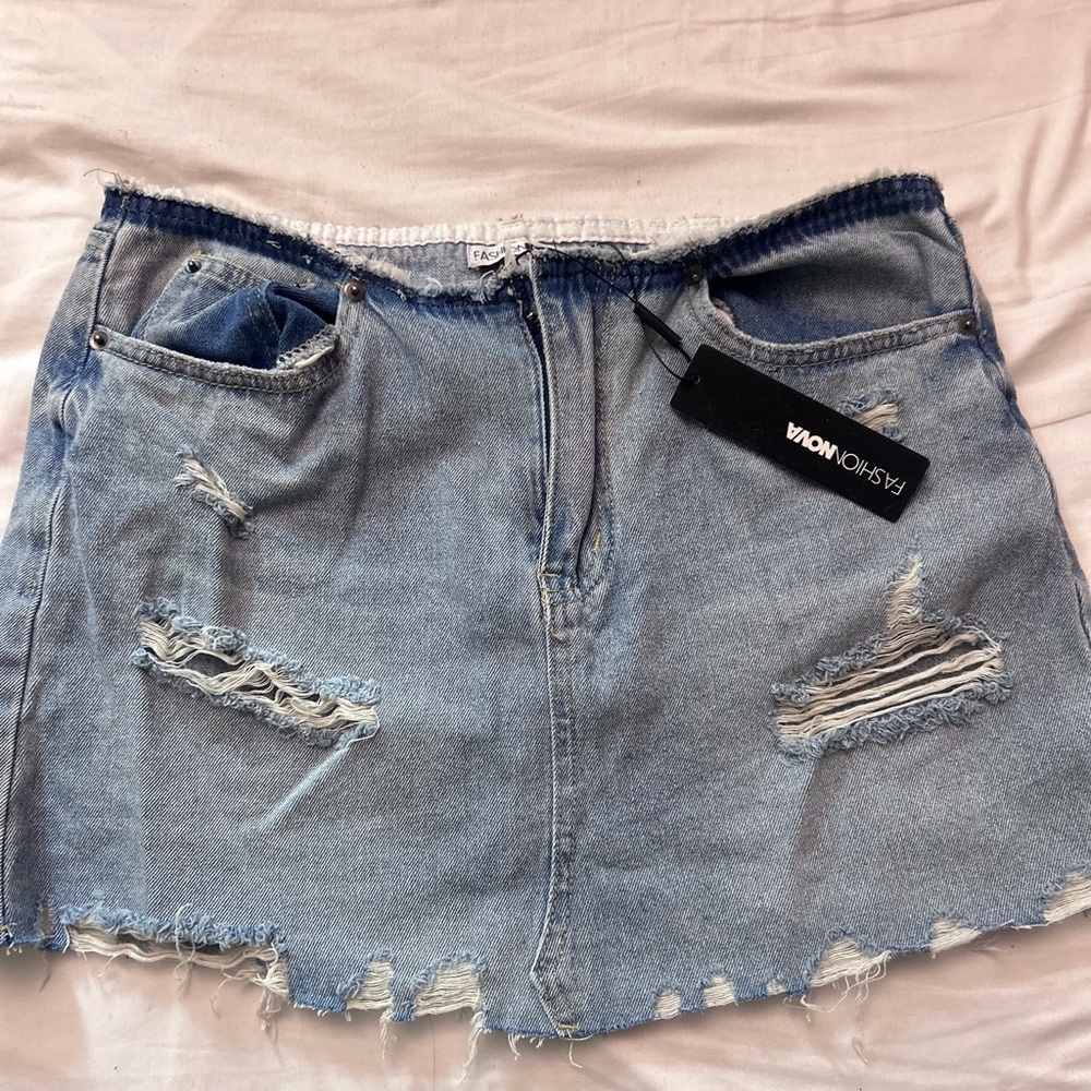 Fashion Nova Light Blue Denim Skirt